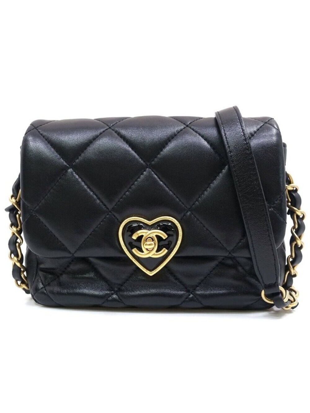 Chanel Heart Lock Chain Shoulder Bag Lambskin BK